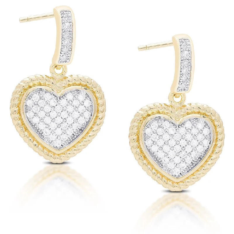 Round Drop Earrings for Classic -Samantha Stone Gold Over Sterling Silver Cubic Zirconia Dangling Heart Earrings