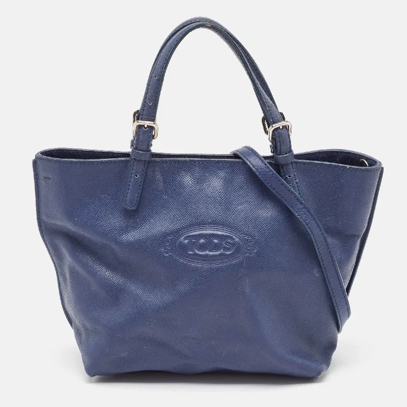 Handle bags with structured shapes for class -Tod's Navy Blue Leather Toronto Shopper Tote