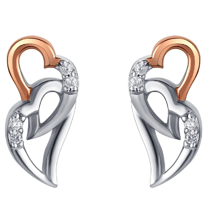 Drop Earrings with Keyhole Designs -Two-Tone Sterling Silver Cubic Zirconia Interlocking Hearts Earrings