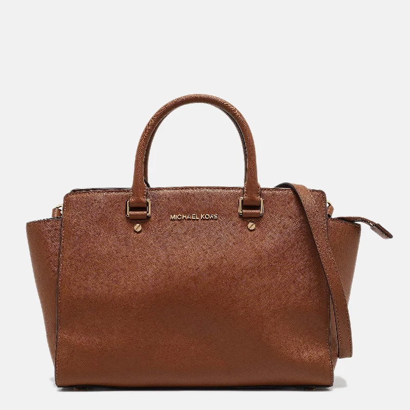 Handle bags with durable hemp for sustainability -Michael Kors Brown Leather Medium Selma Satchel