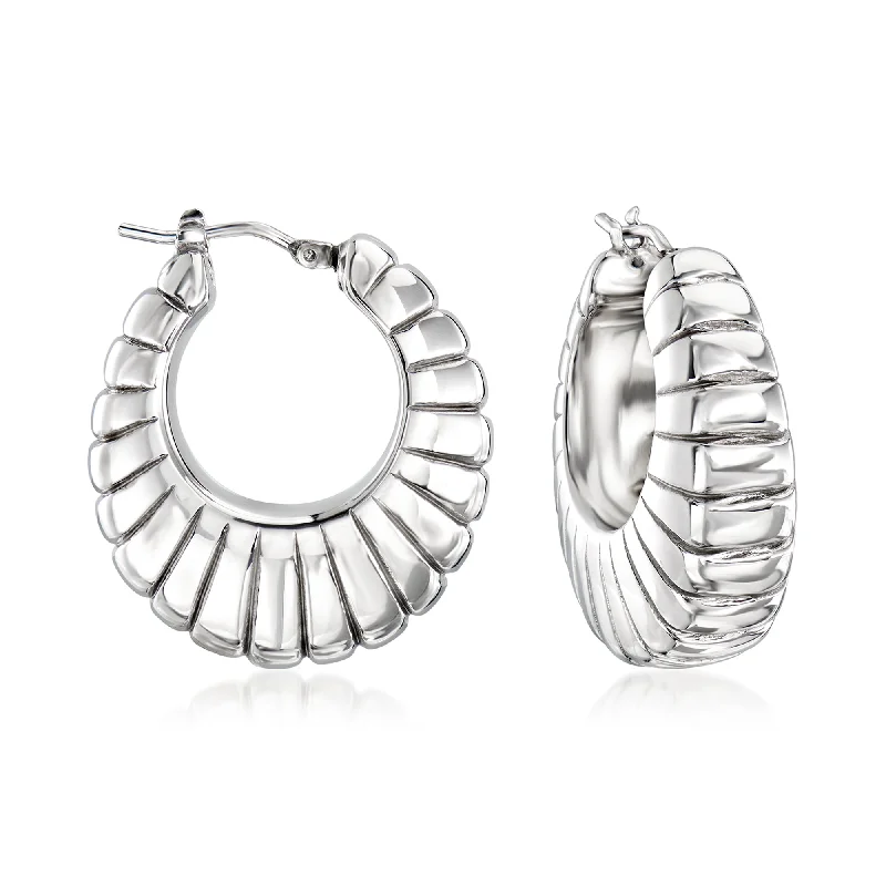 Drop Earrings with Wave Designs -Ross-Simons Italian Sterling Silver Graduated Shrimp Hoop Earrings