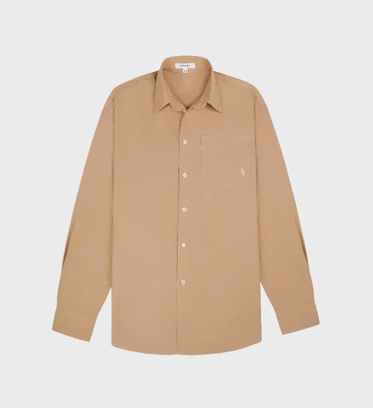 Sleeveless Blouses for Coolness -SRC Oversized Shirt - British Tan/White