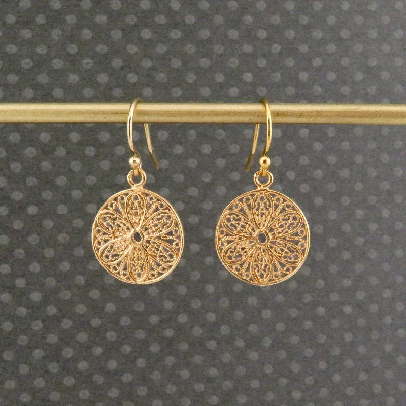 Hypoallergenic Drop Earrings for Sensitive -Gold Lace Mandala Earrings