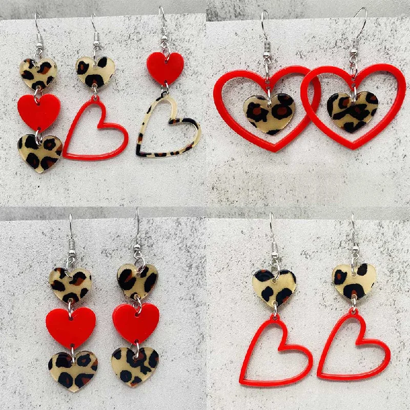 Small Drop Earrings for Delicate -Wholesale Valentine's Day Creative Leopard Print Love Earrings