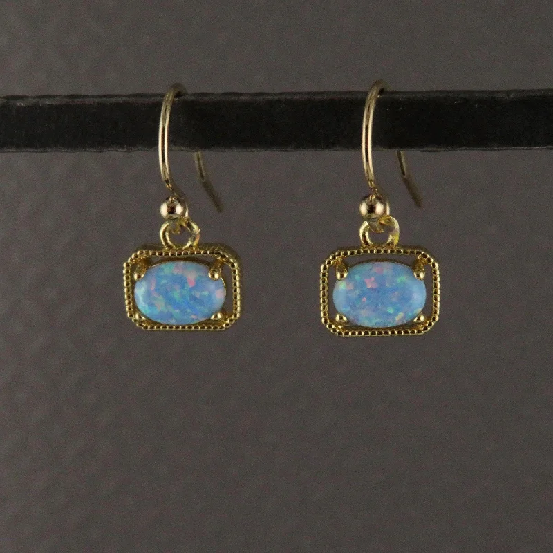 Diamond Drop Earrings for Luxury -Deco Framed Blue Opal Earrings