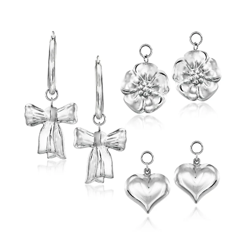 Silver Drop Earrings for Men -Ross-Simons Sterling Silver Jewelry Set: Hoop Earrings With 3 Pairs Of Charms