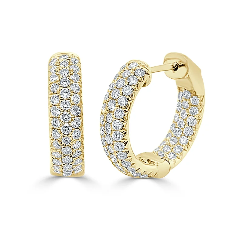 Drop Earrings with Textured Surface -Joelle Collection Diamond Pave Hoop Earrings 14K Gold 2.34 ct. TDW 0.75"