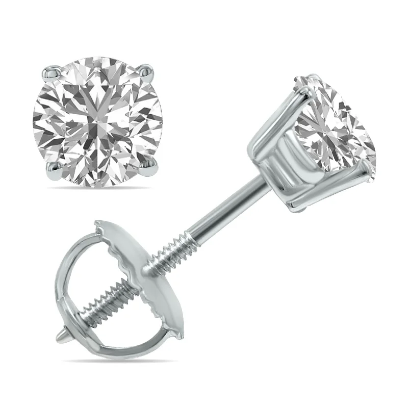 Drop Earrings with Embossed Patterns -Lab Grown 1 Carat Total Weight Diamond Solitaire Earrings In 14K White Gold