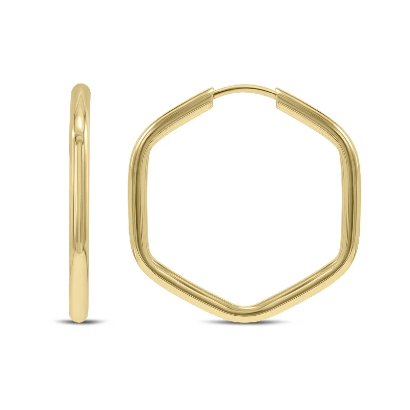 Oval Drop Earrings for Grace -14K Yellow Gold Endless Hexagon Hoop Earrings