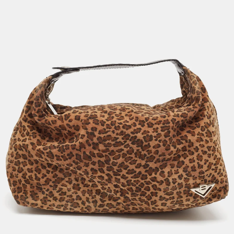 Handle bags with sleek leather for work -Bottega Veneta Brown Leopard Print Nylon Pouch