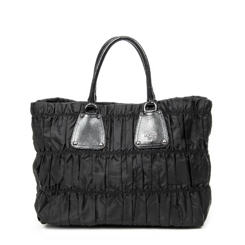 Handle bags with modern cutouts for style -Large Pleated Tote