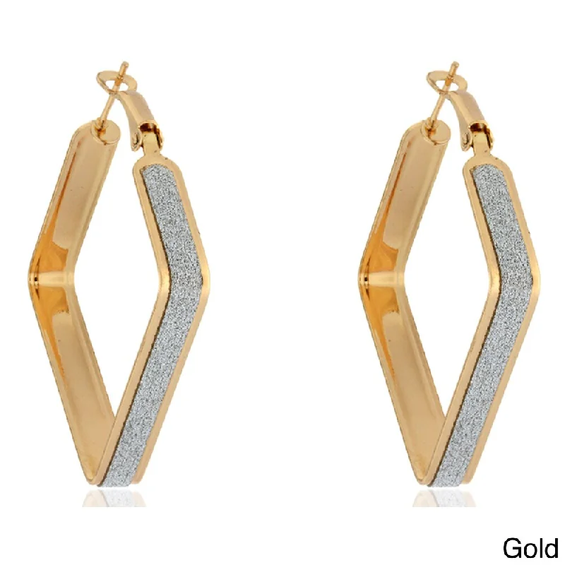 Drop Earrings with Infinity Symbols -Dolce Giavonna Goldtone/ Silvertone Square Glitter Hoop Earrings