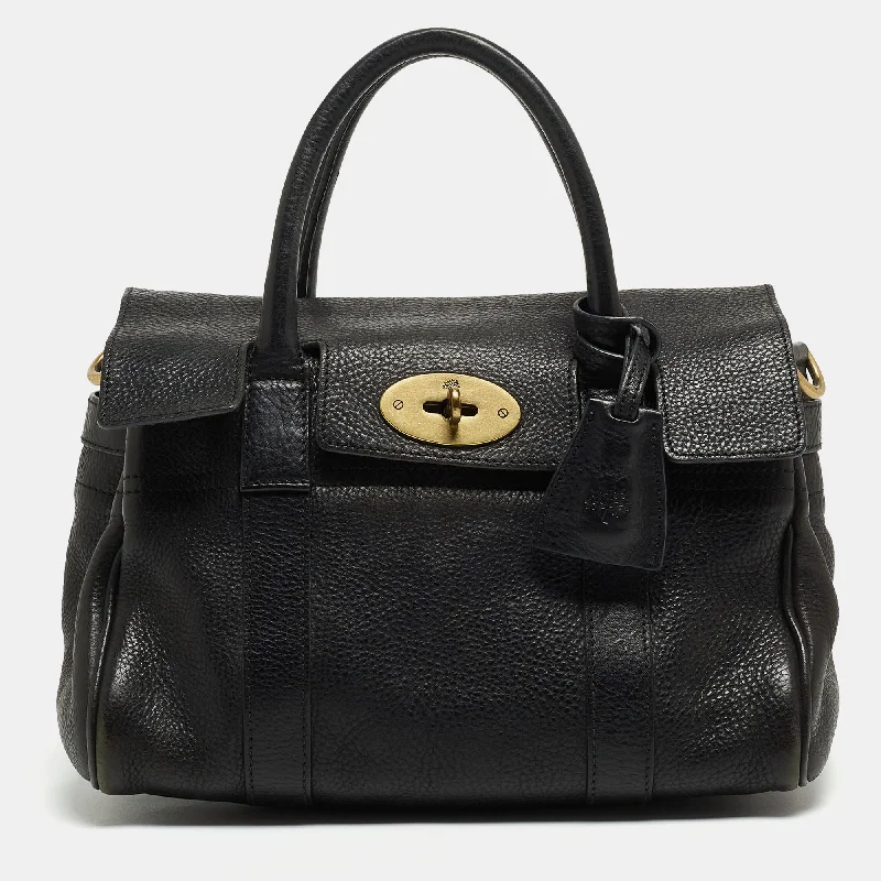 Handle bags with durable hemp for sustainability -Mulberry Black Grain Leather Small Bayswater Satchel