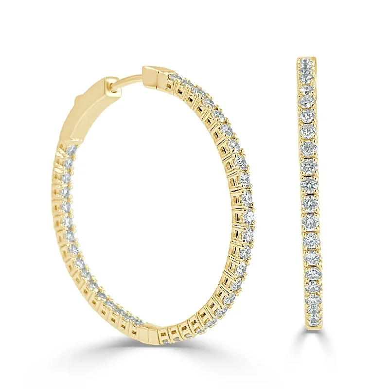 Drop Earrings with Floral Motifs -Joelle Collection Diamond Hoop Earrings Flexible 1.25 Inch - Inside Out Diamond Hoop Earrings 14K Yellow Gold 1.80ct