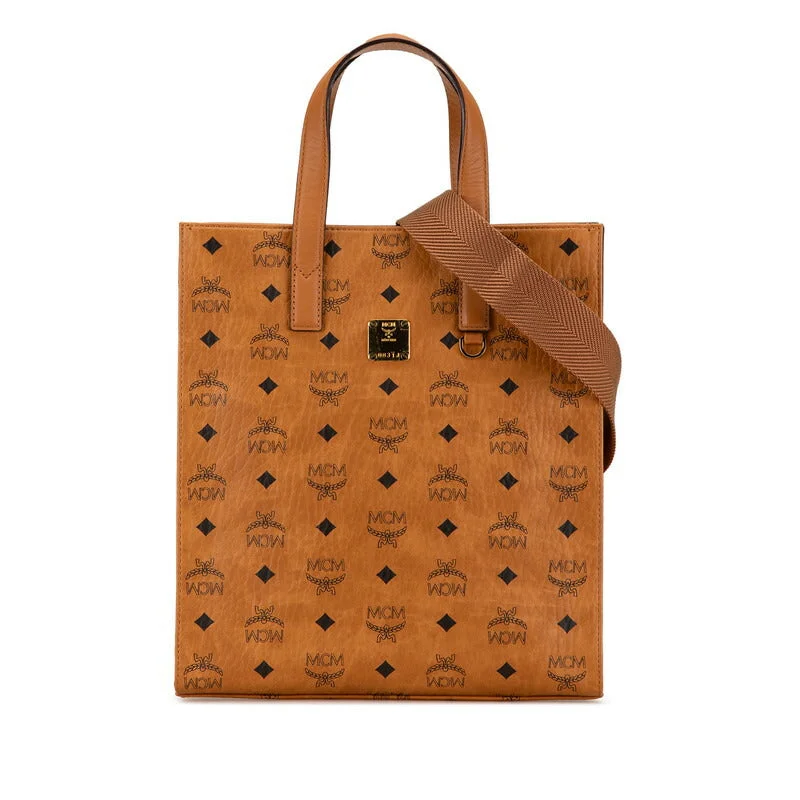 Handle bags with animal prints for flair -MCM Cognac Visetos Leather 2WAY Handbag