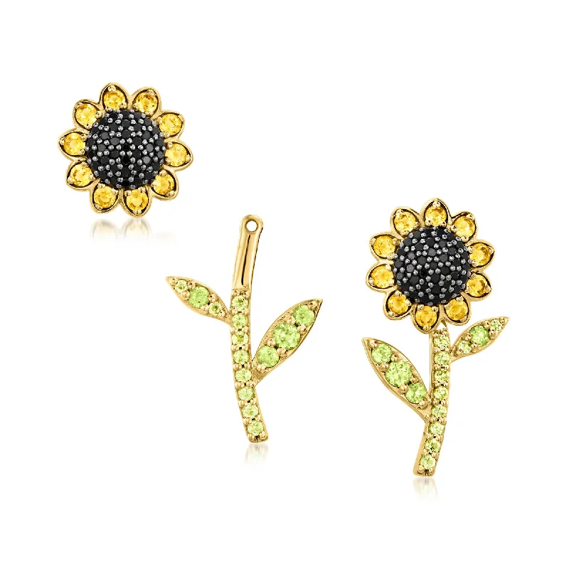 Round Drop Earrings for Classic -Ross-Simons Citrine, . Peridot and . Black Spinel Jewelry Set: Flower Earrings and Earring Jackets in 18kt Gold Over Sterling