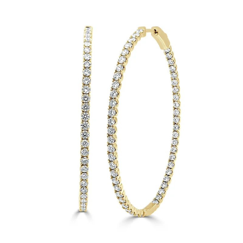 Drop Earrings for Travel Look -Joelle Collection Diamond Oval 3.65 CT TDW Hoop Earrings 2" Inch 14K Yellow Gold