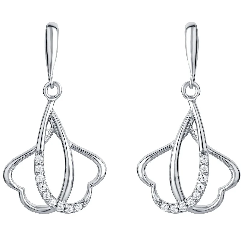 Drop Earrings for Yoga Session -Sterling Silver Cubic Zirconia Double Heart Linked Drop Earrings