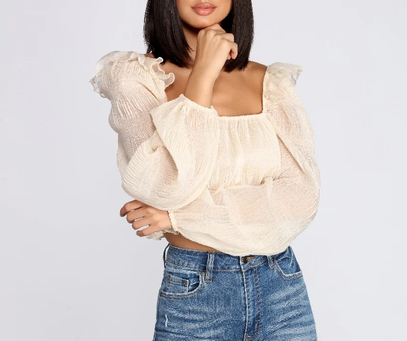 Wedding Blouses for Bridal -Crinkle Detail Square Neck Blouse