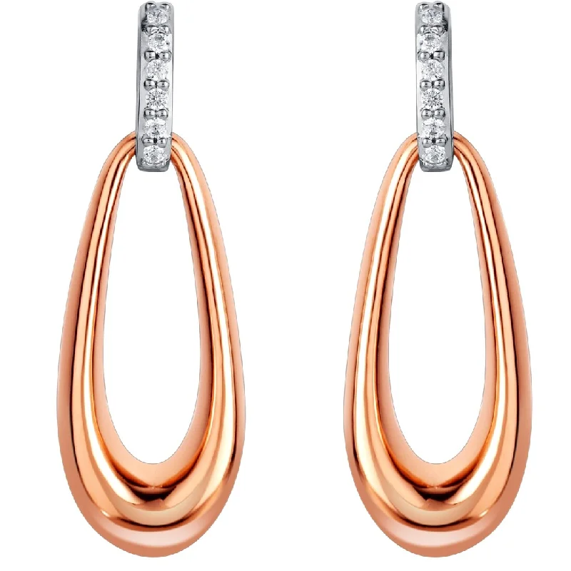 Drop Earrings with Abstract Designs -Rose-Tone Sterling Silver Cubic Zirconia Organic Open Teardrop Earrings