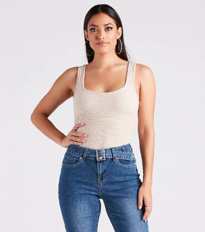 Classic tight top for women with minimal design and flattering fit-Casual Vibes Sleeveless Scoop Neck Bodysuit