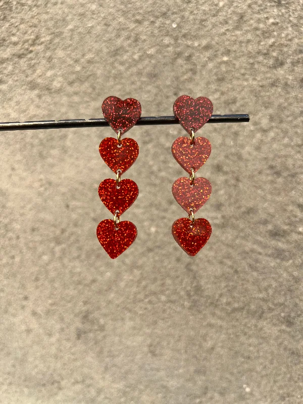 Lightweight Drop Earrings for All Day -4 Heart Stack Earrings