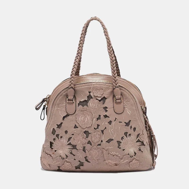 Designer handle bags with luxury logo detailing -Valentino Old Rose Leather And Lace Dome Satchel