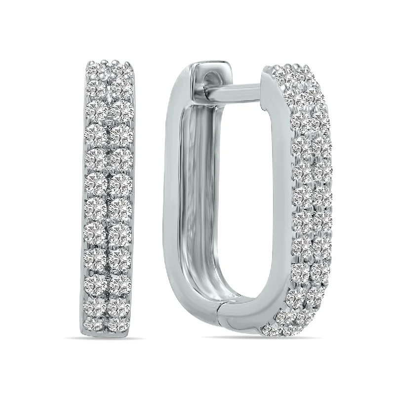 Punk Drop Earrings with Spikes -1/4 Ctw Oval Lab Grown Diamond Huggies Hoop Earrings In 10K White Gold