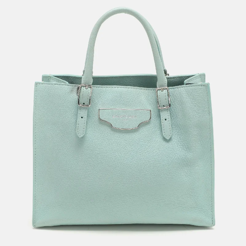 Handle bags with tropical prints for summer -Balenciaga Mint Green Leather Mini Papier A4 Zip Around Bag