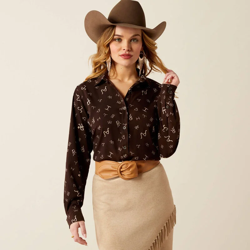 Casual Blouses for Everyday -Ariat Women's Homestyle L/S Western Button Down Shirt in Brown Mole Ranch Brand