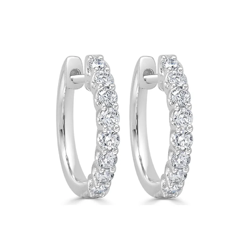 Drop Earrings for Anniversary -Joelle Collection Diamond Round Hoop Earrings 14K White Gold 2/5ct TDW