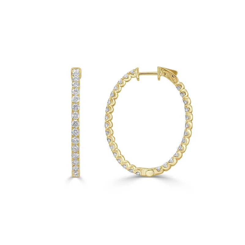 Square Drop Earrings for Modern -Joelle Collection Diamond Oval Hoop Earrings 18K Gold 3.64 CT TDW 1.25"