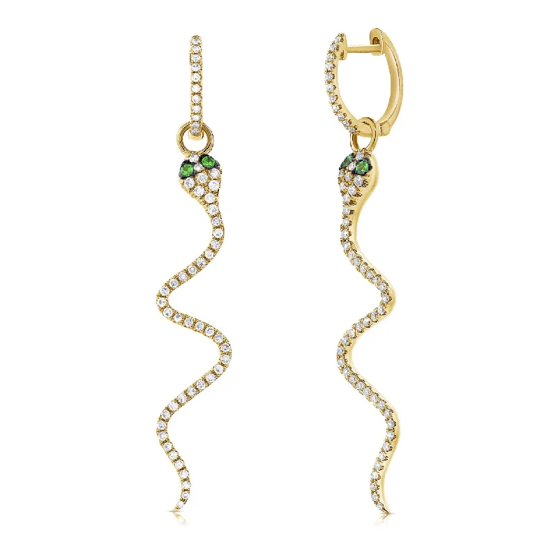 Star Shaped Drop Earrings for Charm -Joelle Collection Snake Dangle Earrings Tsavorite & Diamonds 14K Yellow Gold