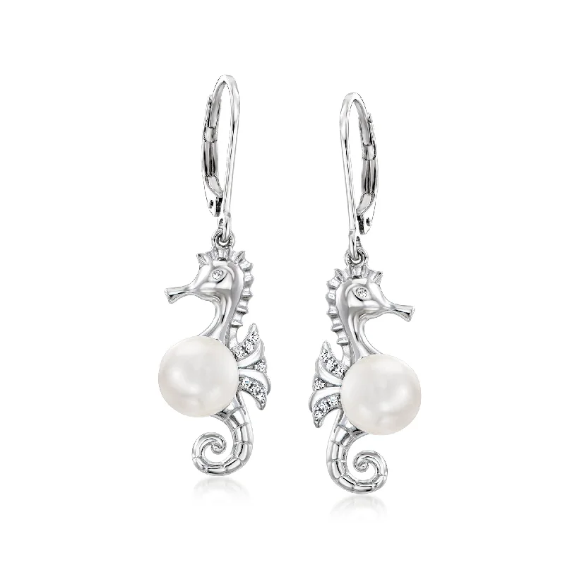 Celtic Drop Earrings with Knotwork -Ross-Simons 7.5-8mm Cultured Pearl Seahorse Drop Earrings in Sterling Silver