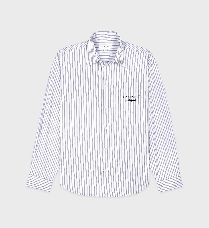 Tarnish Resistant Blouses for Long -S.R. Sport Oversized Shirt - White/Navy Striped