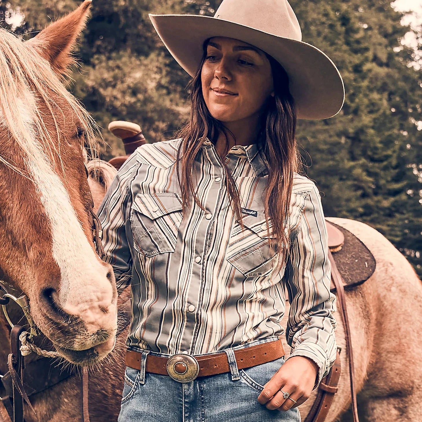 Button Up Shirts for Classic -Wrangler Retro Women's L/S All Occasion Western Snap Shirt in Blue Stripe