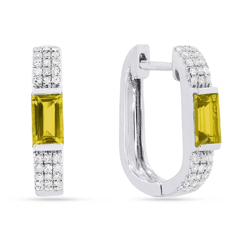 Drop Earrings with Matte Finish -0.55Ct Citrine Hoops Earrings In 14K White Gold