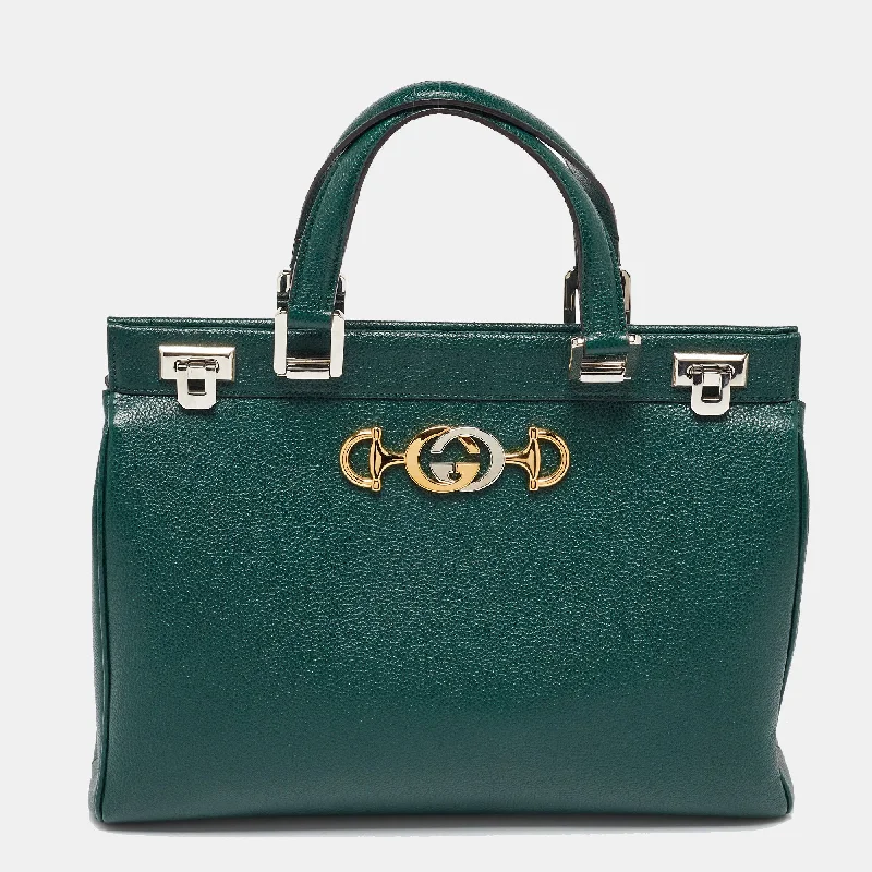 Handle bags with thick handles for support -Gucci Green Zumi Leather Medium Top Handle Bag