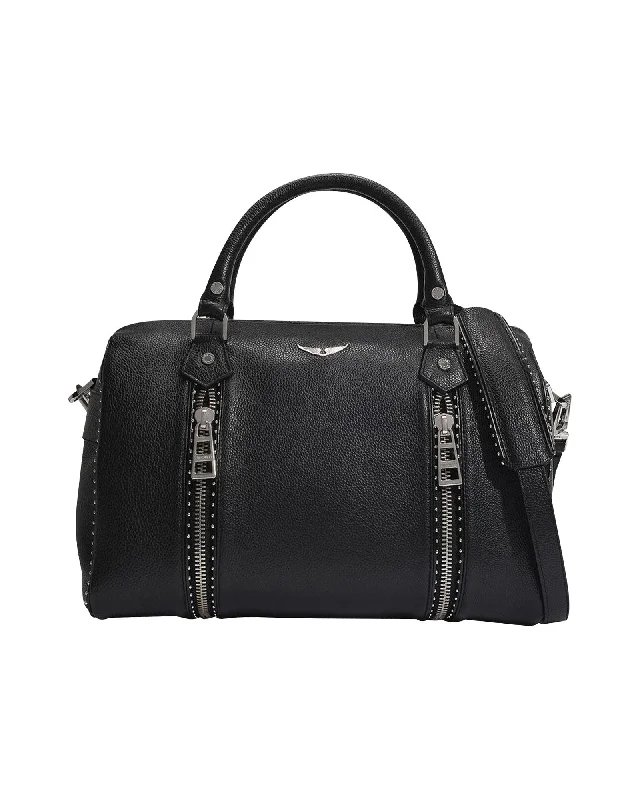 Handle bags with quilted leather for luxury -Medium Sunny Bag in Black Grained Leather and Studs