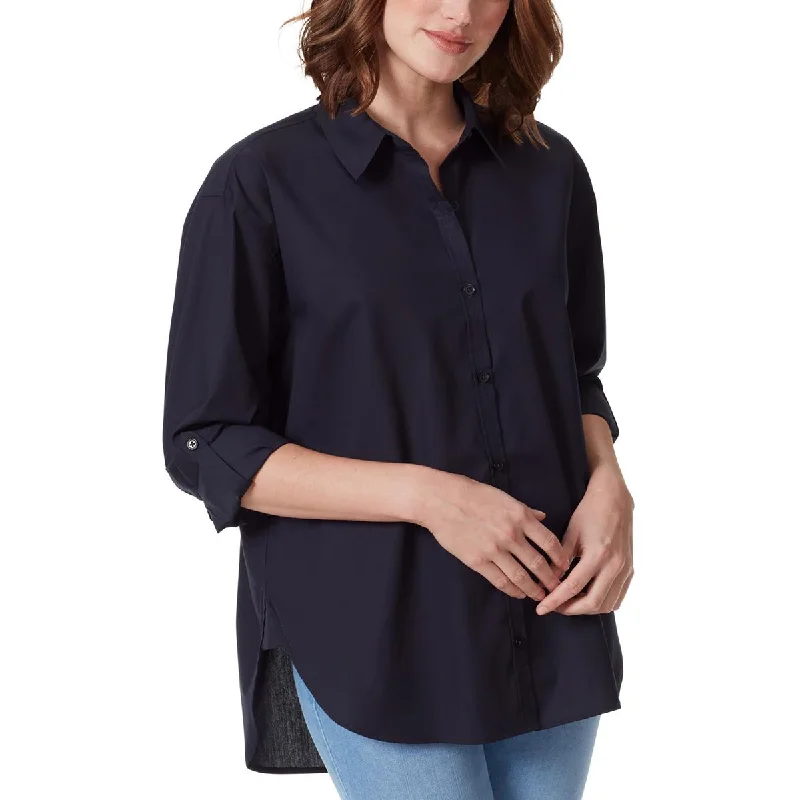 Tie Neck Blouses for Chic -Gloria Vanderbilt Womens Amanda Shirt Adjustable Sleeves Oversized Blouse