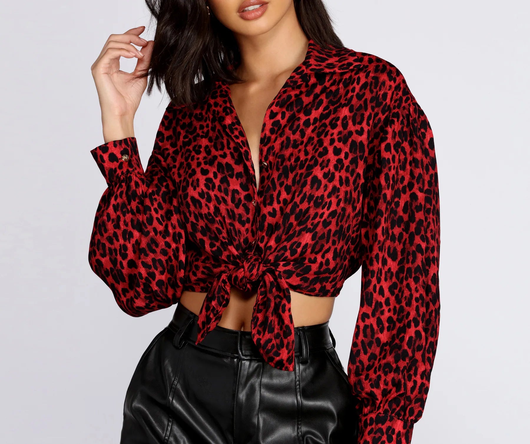 Casual Shirts for Everyday -Button Up Leopard Print Blouse