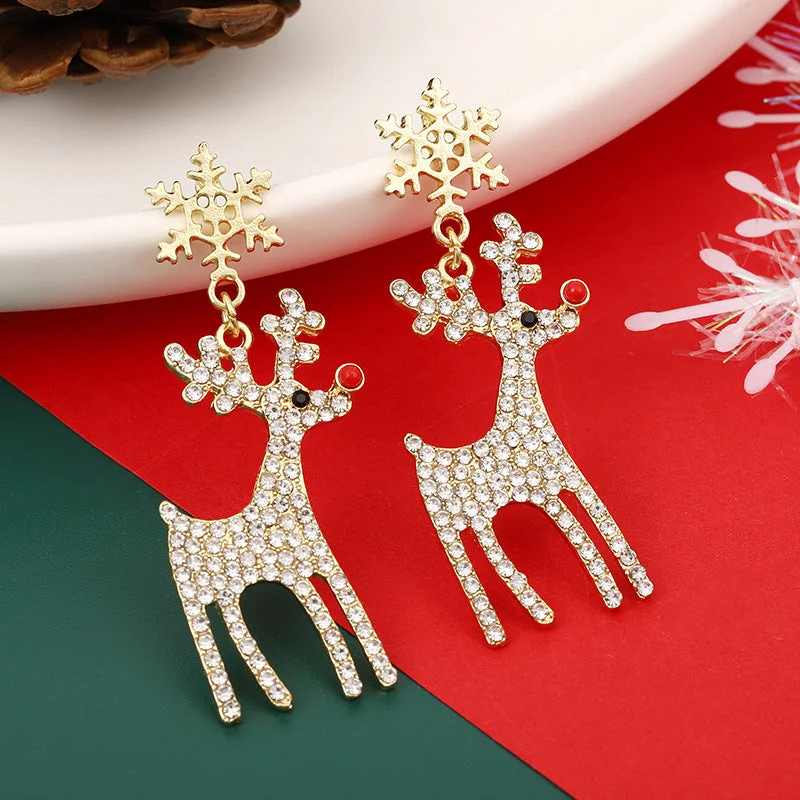 Diamond Drop Earrings for Luxury -Wholesale Christmas Light Luxury Snowflake Elk Earrings