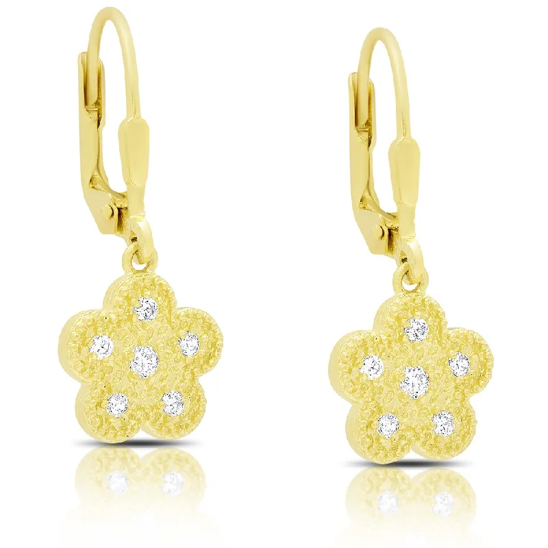 Drop Earrings for Festival Style -Samantha Stone Gold Over Sterling Silver Dangling Cubic Zirconia Flower Design Earrings