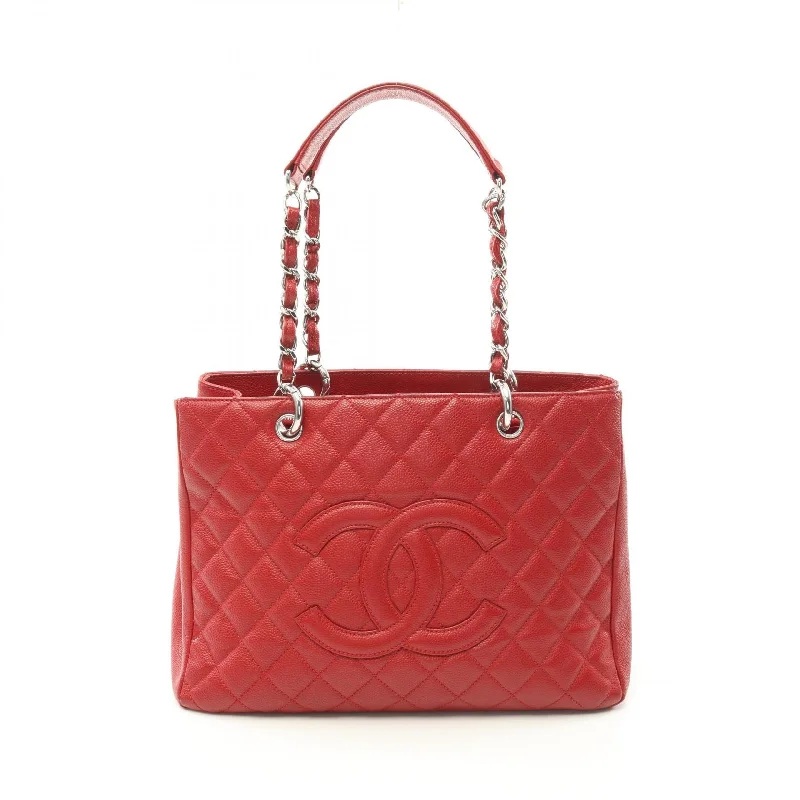 Handle bags with bright accents for pop -Chanel Caviar Skin Matelasse GST Tote Bag Red