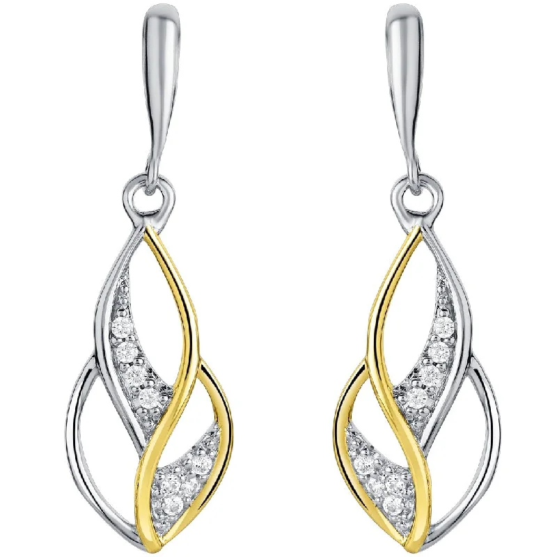 Drop Earrings with Polished Shine -Two-Tone Sterling Silver Cubic Zirconia Infinity Teardrop Earrings