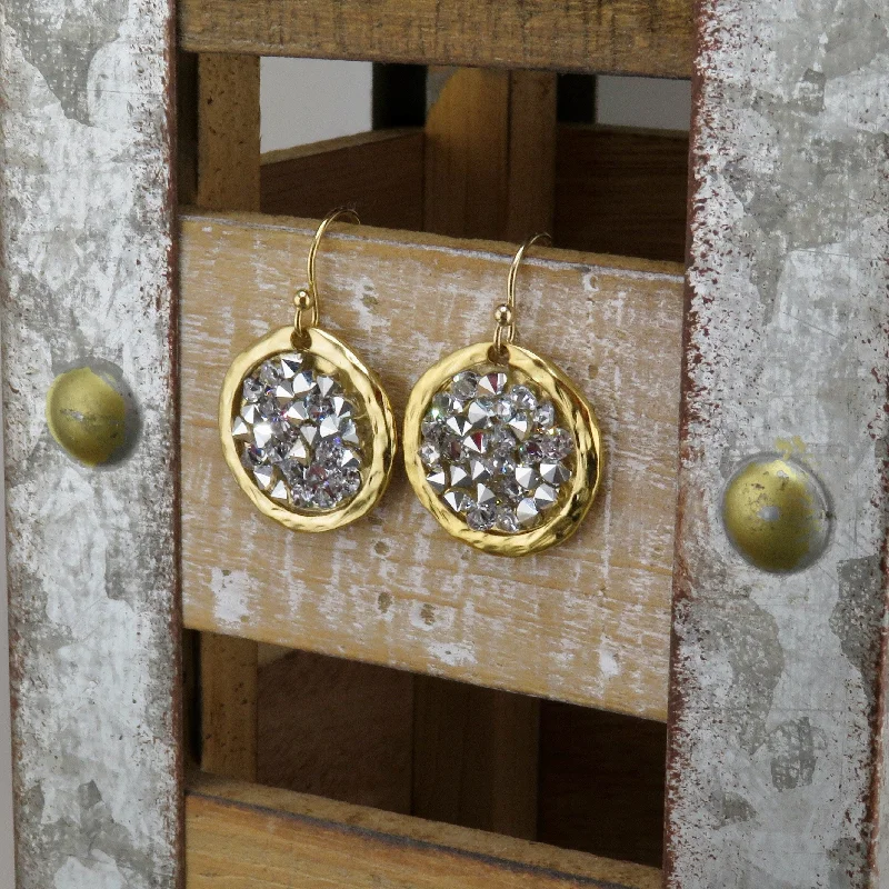 Drop Earrings with Filigree Work -Sparkly Bright Crystal Disc Earrings