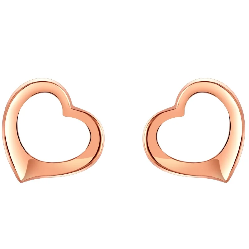 Minimalist Drop Earrings with Simplicity -Rose-Tone Sterling Silver Tilted Heart Earrings