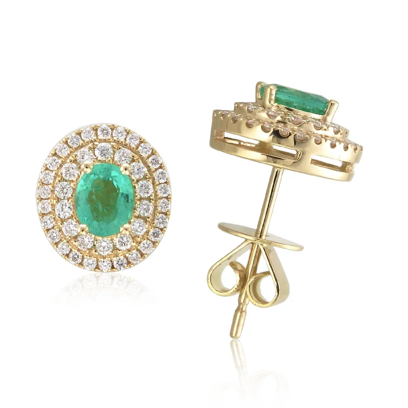 Drop Earrings for Wedding Ceremony -Joelle Collection Emerald & Diamond 18K Gold Earrings