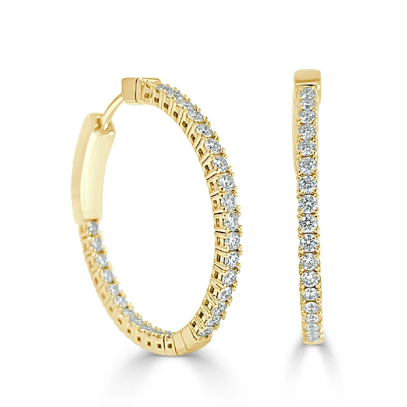 Drop Earrings for Graduation Day -Joelle Collection Diamond Flexible 1 Inch Hoop Earrings 14K Yellow Gold 1.0ct