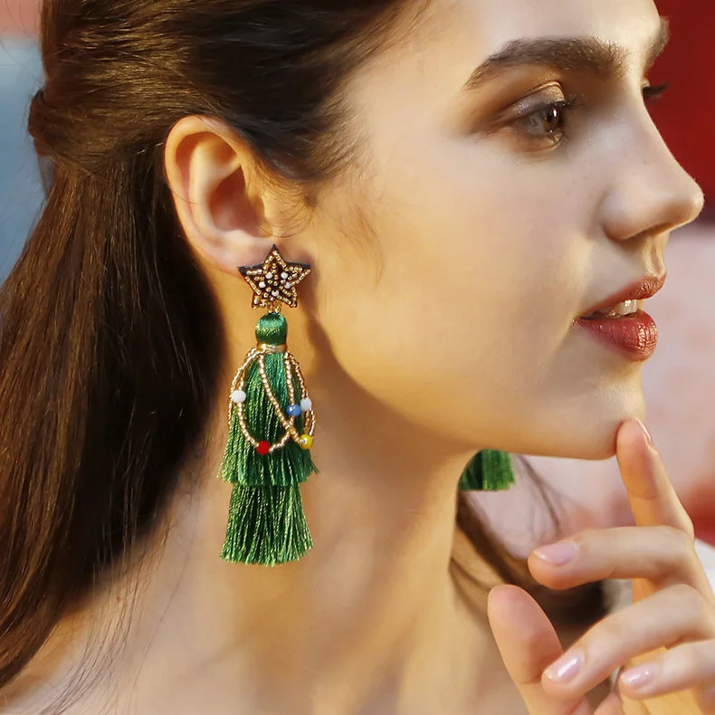 Drop Earrings with Keyhole Designs -Wholesale Christmas Cartoon Bohemian Tassel Woven Handmade Earrings